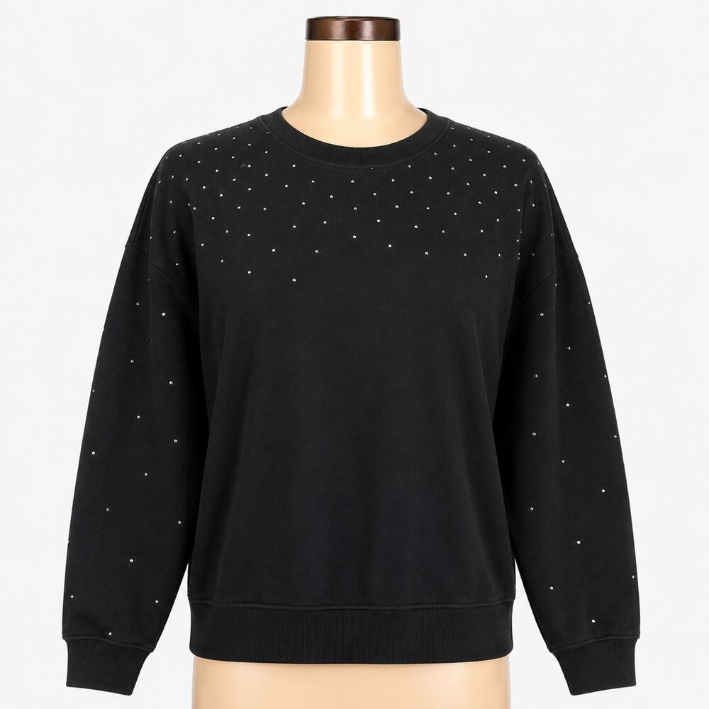 PINK Victoria's Secret Black Studded Crew Sweatshirt Women's Large L Pullover